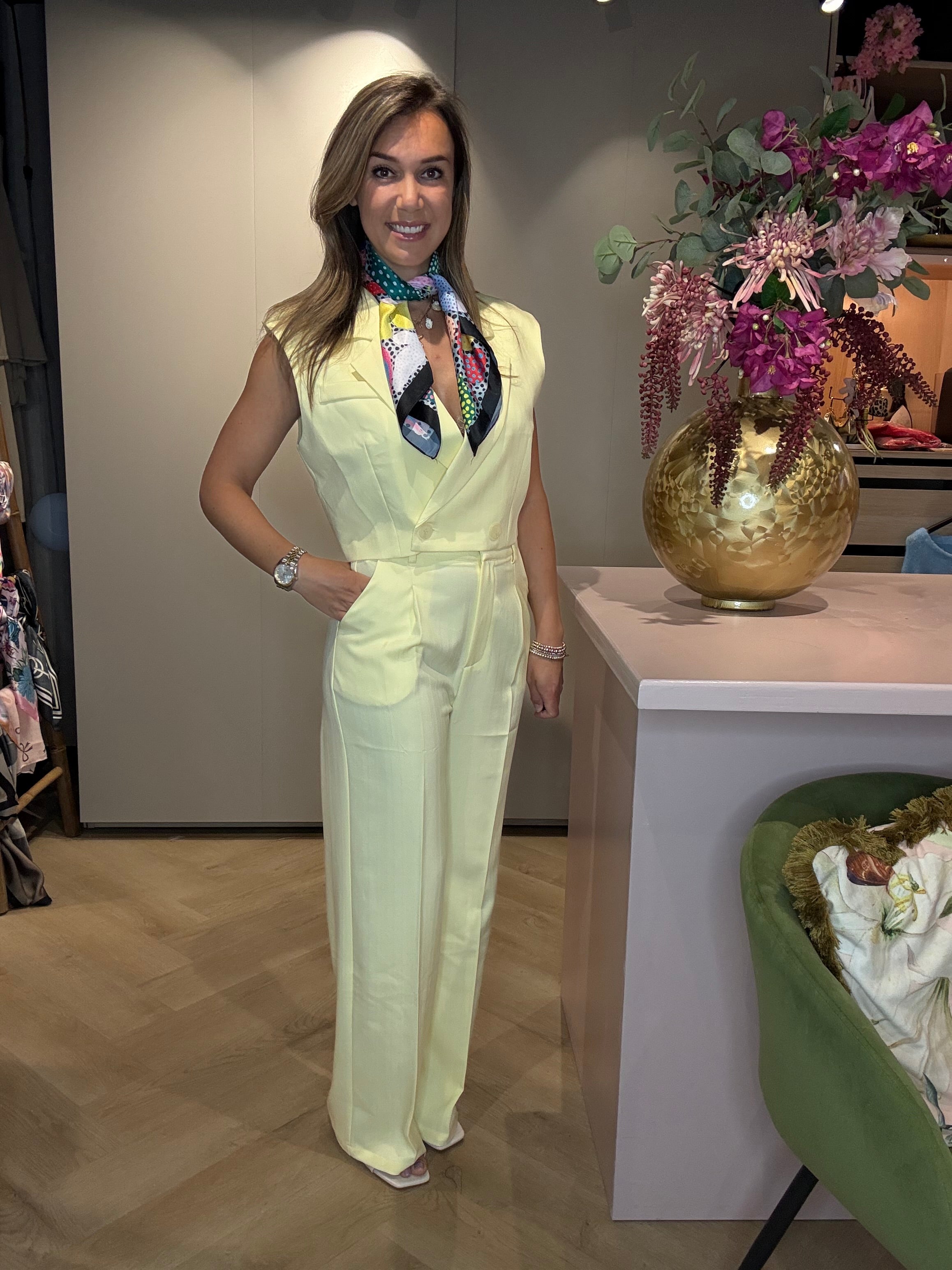 Pantalon Linnen Look Geel